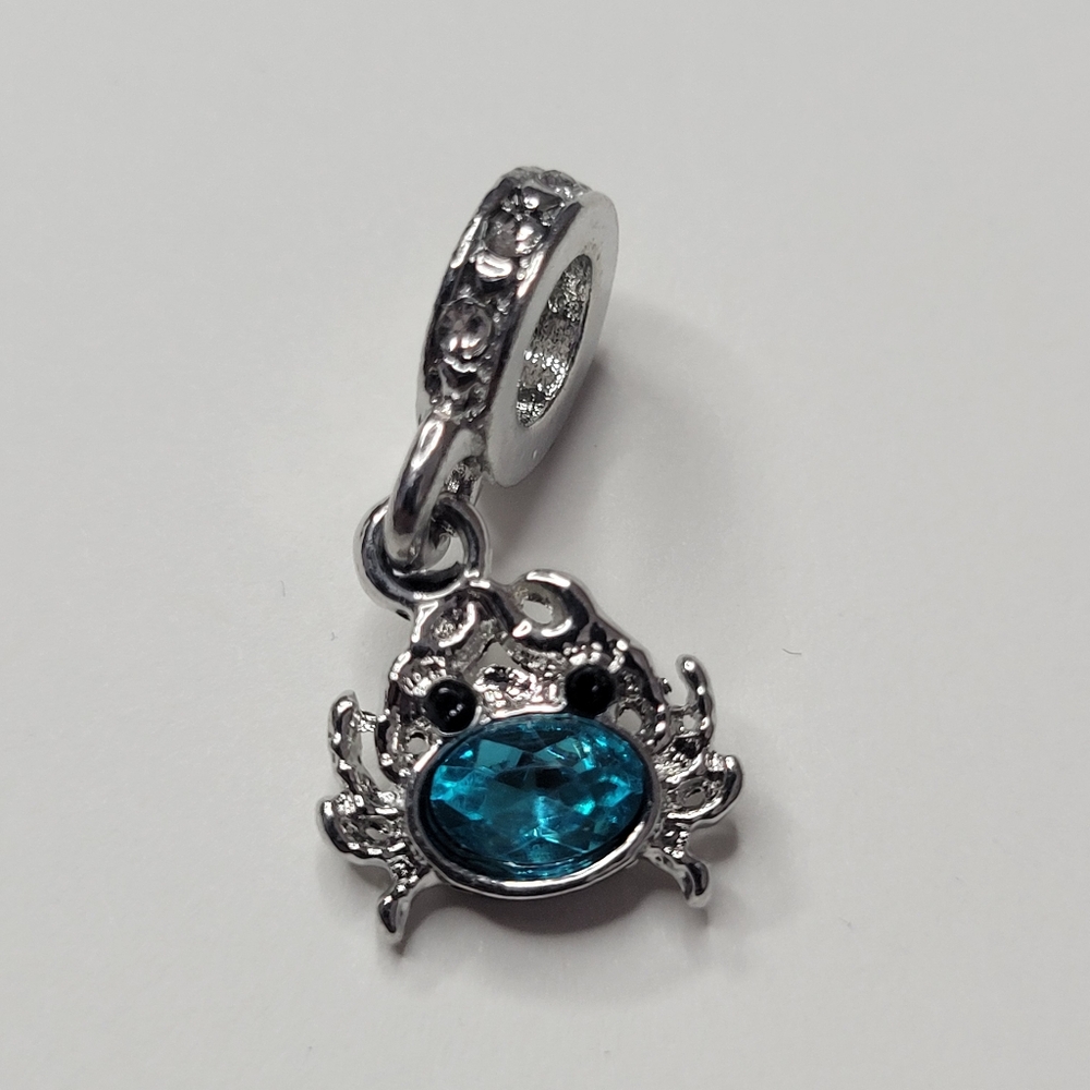 New! For Pandora Charm Bracelet Aqua Blue and Silver Color Crab Dangle Charm - Picture 8 of 8